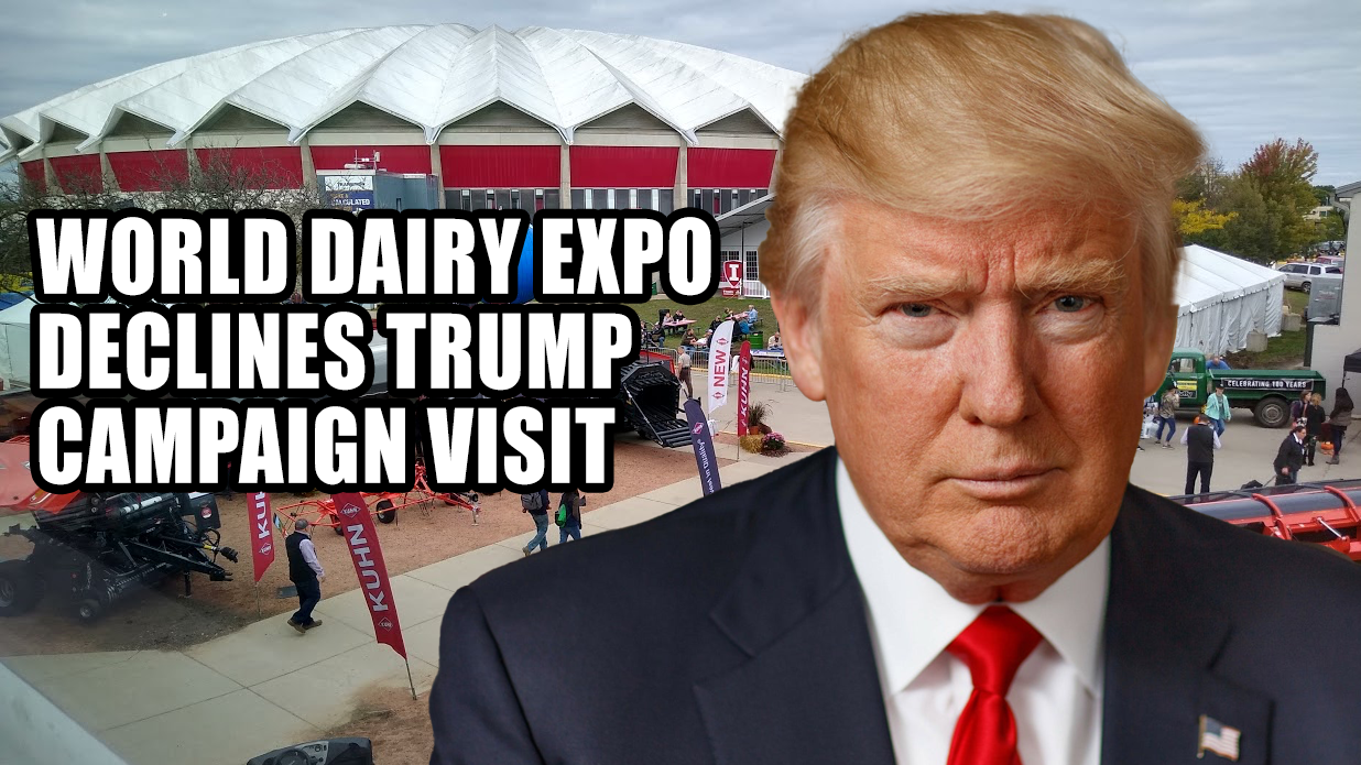 World Dairy Expo, Madison Wisconsin, dairy sector technology, Trump campaign visit, political implications Dane County, Republican voter participation, farm subsidies issues, trade policy discussions, rural healthcare concerns, industry group strategies.