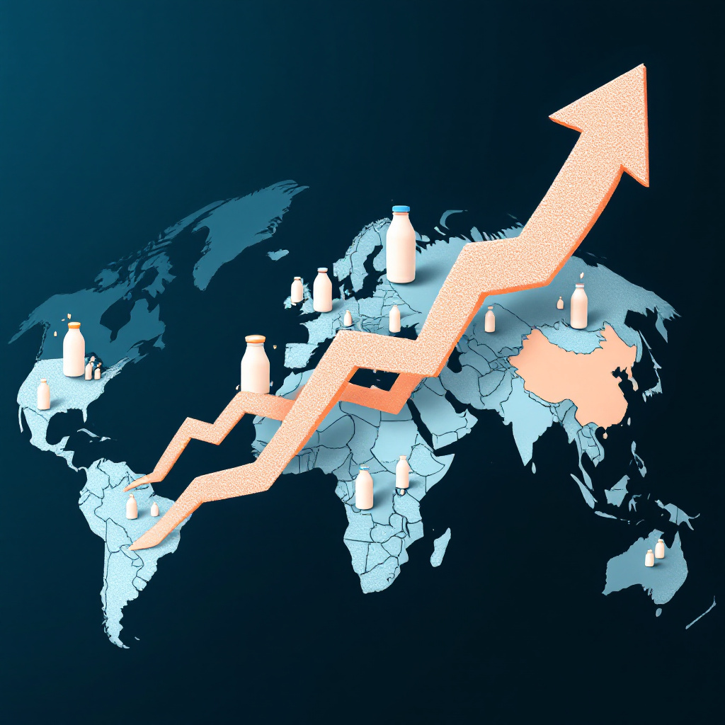 milk production, dairy-exporting nations, global trade, food security, milk prices, operational costs, environmental regulations, weather patterns, milk market volatility, sustainable farming practices